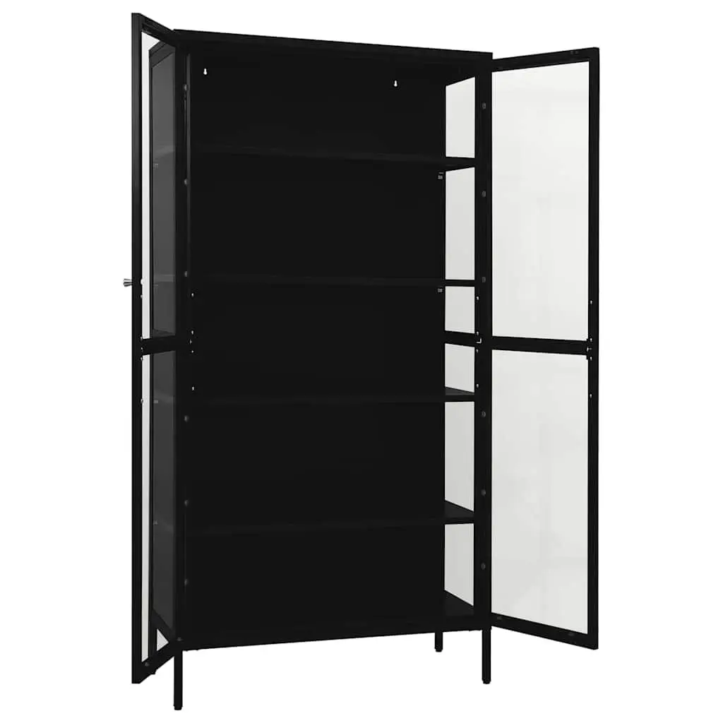 Black Display Cabinet Steel Tempered Glass 90x40x180cm with Four Adjustable Storage Shelves
