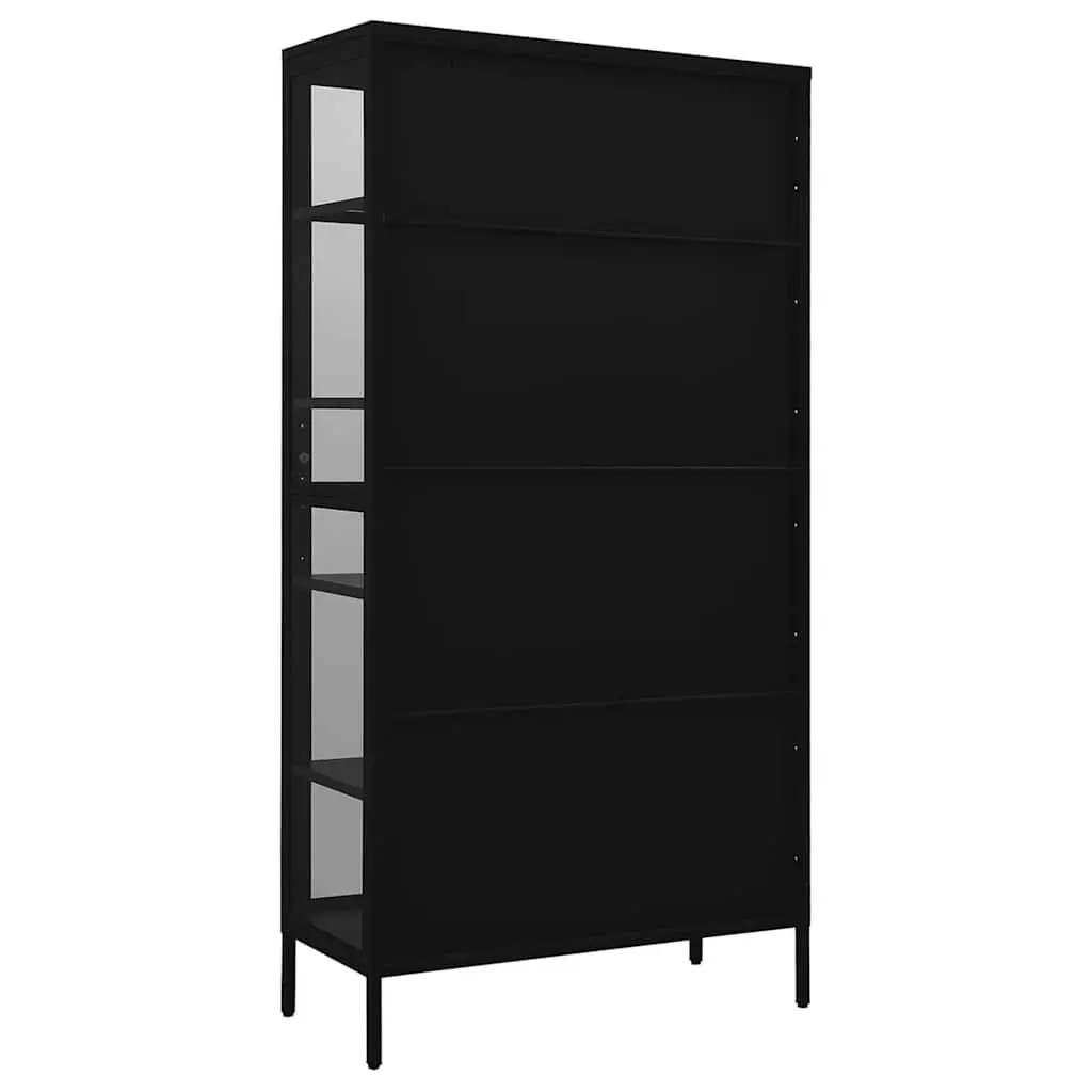 Black Display Cabinet Steel Tempered Glass 90x40x180cm with Four Adjustable Storage Shelves