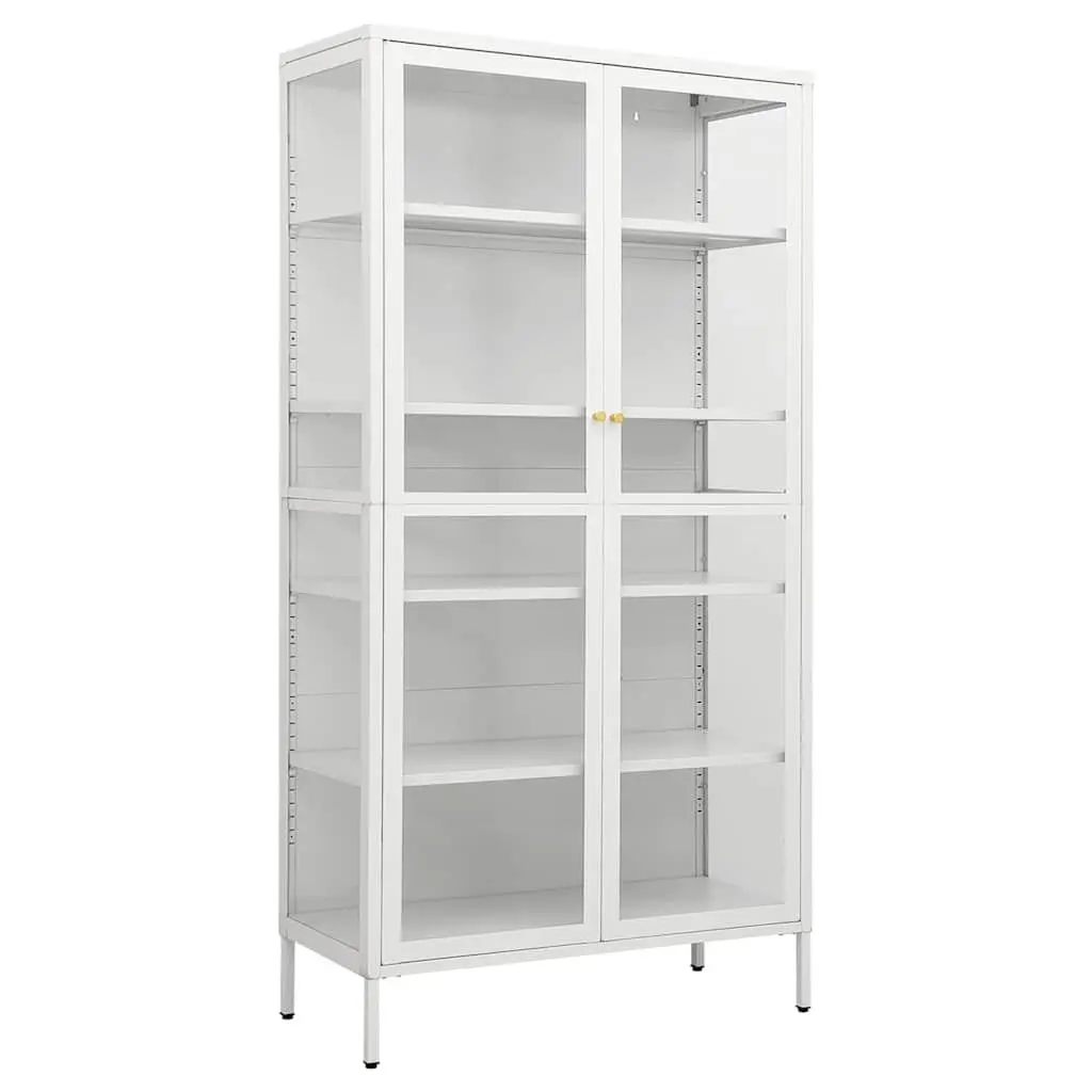 Storage Cabinet Steel Frame Tempered Glass 90x40x180cm White Display Shelving Unit