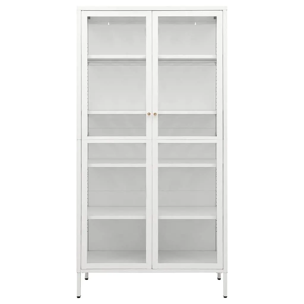 Storage Cabinet Steel Frame Tempered Glass 90x40x180cm White Display Shelving Unit