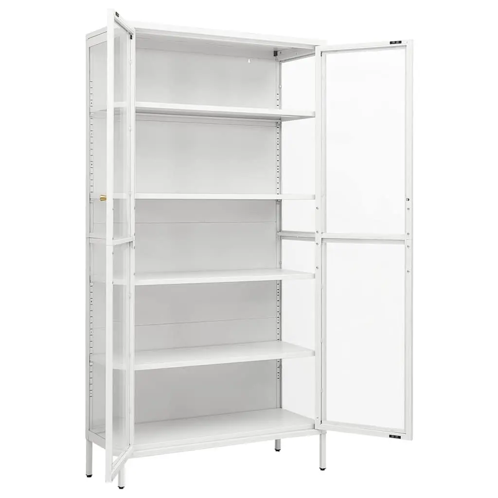 Storage Cabinet Steel Frame Tempered Glass 90x40x180cm White Display Shelving Unit