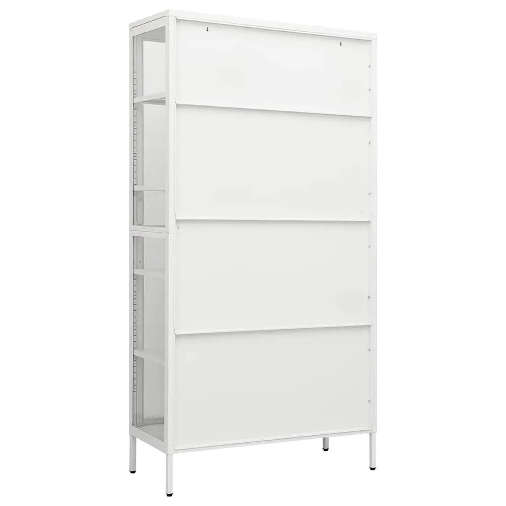 Storage Cabinet Steel Frame Tempered Glass 90x40x180cm White Display Shelving Unit