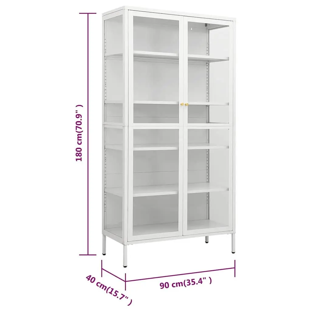 Storage Cabinet Steel Frame Tempered Glass 90x40x180cm White Display Shelving Unit