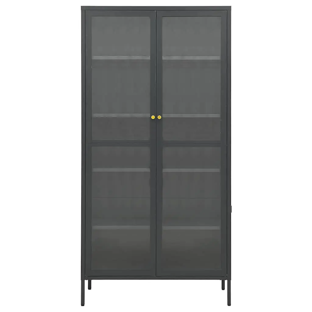 Anthracite Display Cabinet with Adjustable Shelves Steel Frame Tempered Glass 90W x 40D x 180H cm Home Storage Unit
