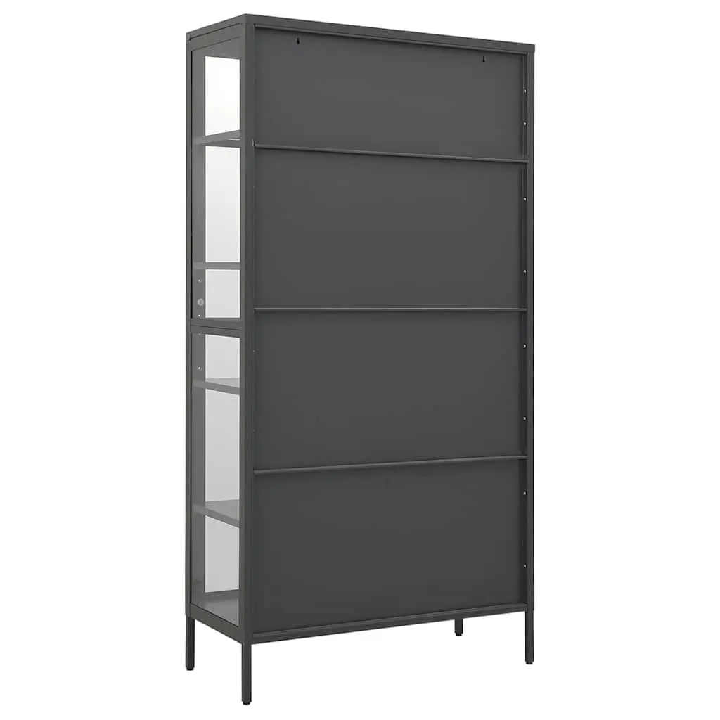 Anthracite Display Cabinet with Adjustable Shelves Steel Frame Tempered Glass 90W x 40D x 180H cm Home Storage Unit