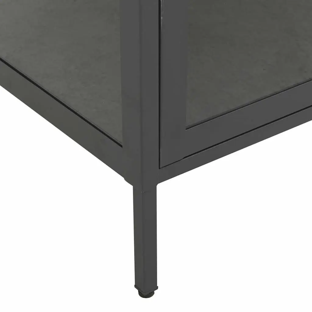Anthracite Display Cabinet with Adjustable Shelves Steel Frame Tempered Glass 90W x 40D x 180H cm Home Storage Unit