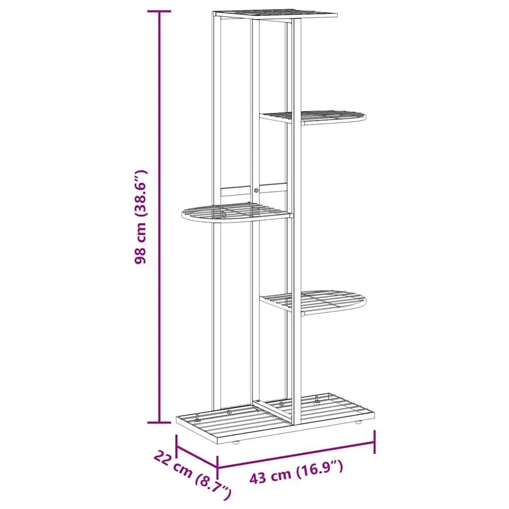 5-Tier Metal Plant Stand Display Rack 43x22x98cm Black