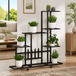 Versatile Black Metal Plant Stand with Wheels for Any Room 94.5x25x92.5cm