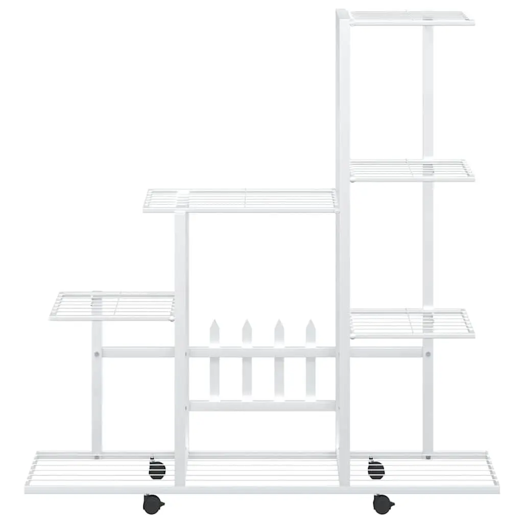 Plant Stand Metal White with Wheels 94.5 x 25 x 92.5 cm Display Rack for Indoor Outdoor Garden Decor