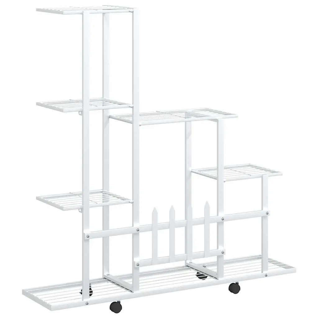Plant Stand Metal White with Wheels 94.5 x 25 x 92.5 cm Display Rack for Indoor Outdoor Garden Decor