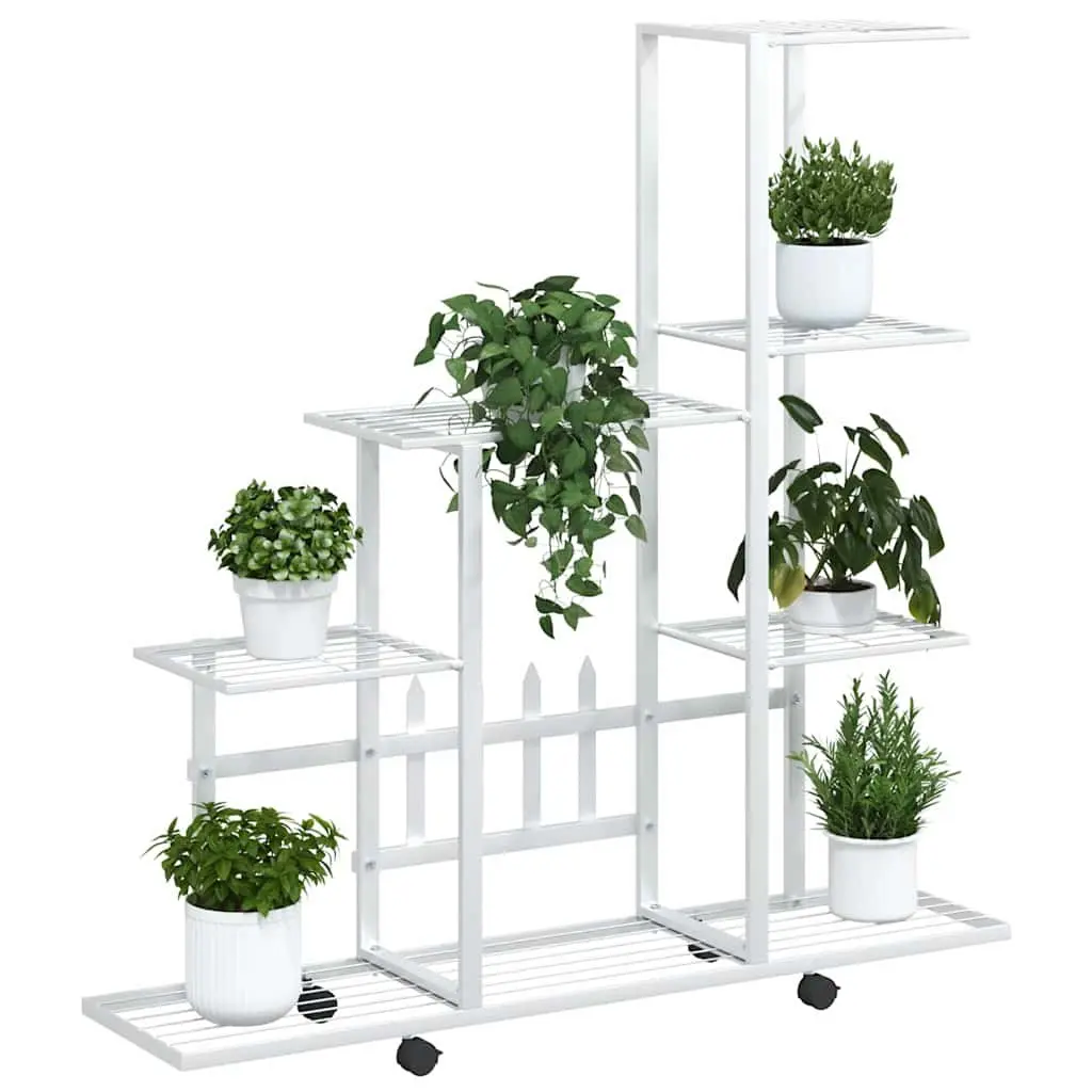 Plant Stand Metal White with Wheels 94.5 x 25 x 92.5 cm Display Rack for Indoor Outdoor Garden Decor