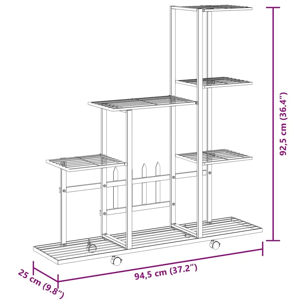 Plant Stand Metal White with Wheels 94.5 x 25 x 92.5 cm Display Rack for Indoor Outdoor Garden Decor