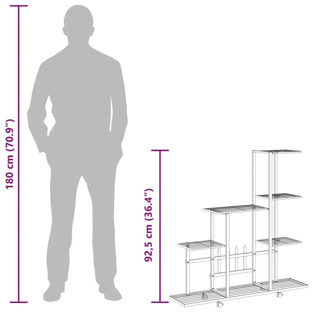 Plant Stand Metal White with Wheels 94.5 x 25 x 92.5 cm Display Rack for Indoor Outdoor Garden Decor