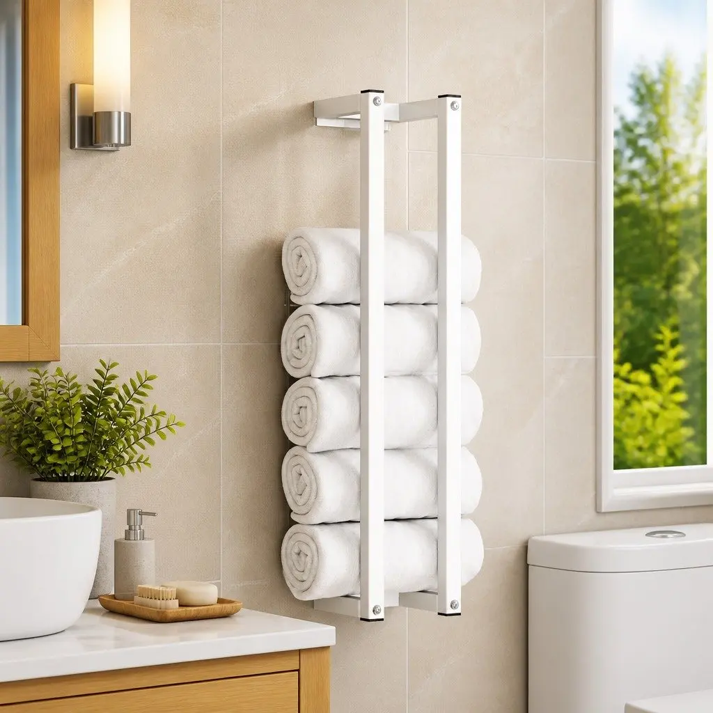 White Steel Towel Rack for Bathroom Use