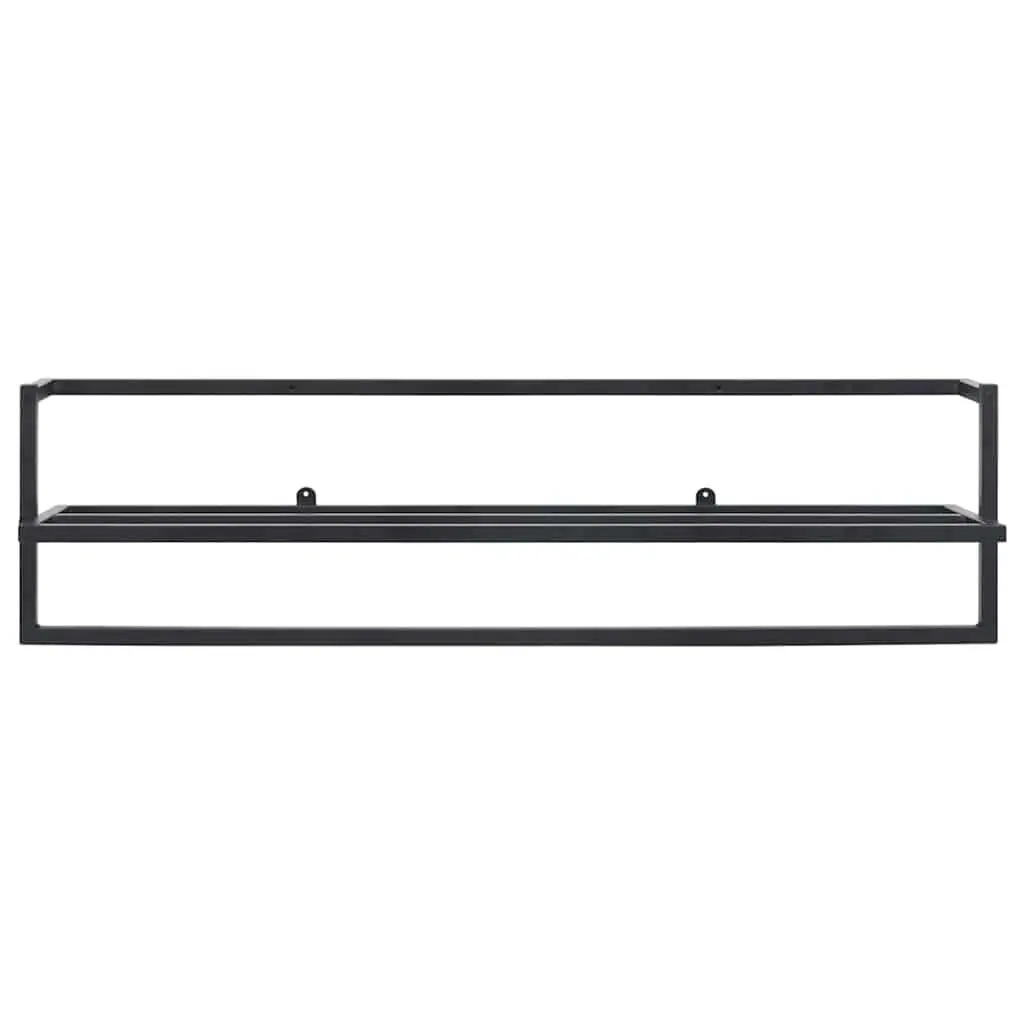 Towel Rack Wall Mount Iron Shelf Storage Organizer Black 95 x 25 x 22 cm