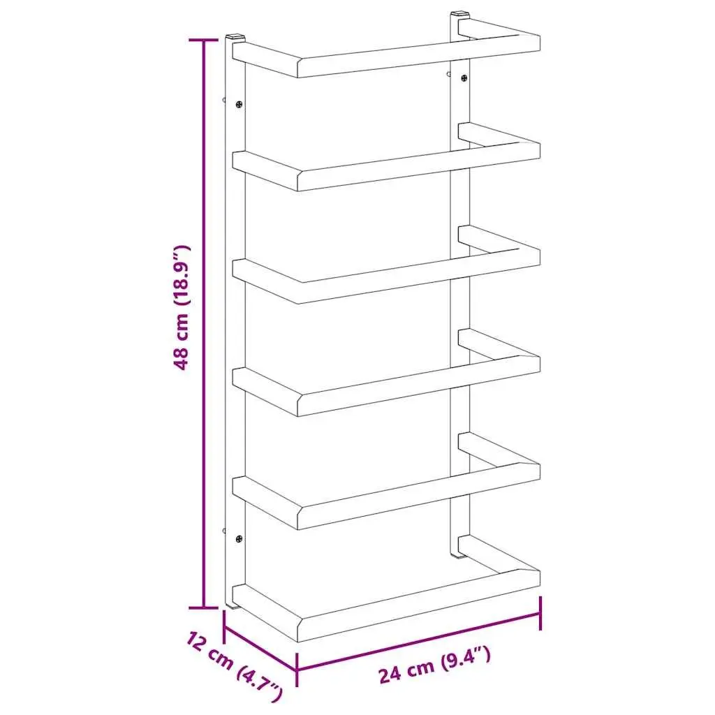 Wall Mounted Towel Rack Steel Construction 24x12x48cm Black