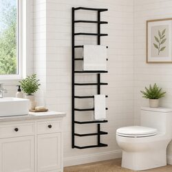 Practical Black Steel Towel Rack for Home Use 24x12x96cm