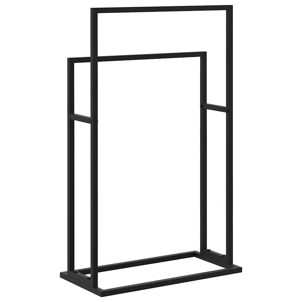 Freestanding Towel Rack Iron 2 Tier Black Bathroom Storage Holder Stand