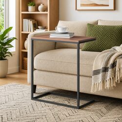 C-Shaped Side Table Black Engineered Wood Living Room Accent Furniture