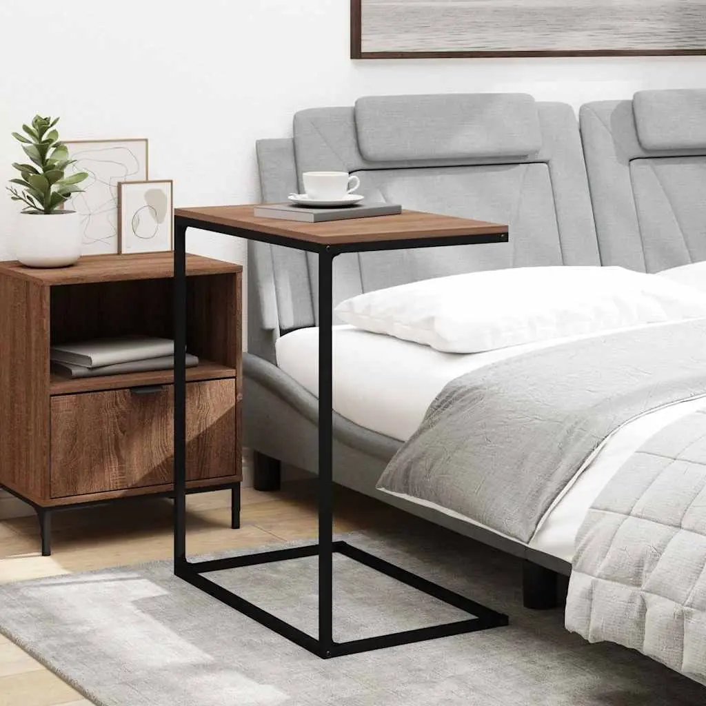 C-Shaped Side Table Black Engineered Wood Living Room Accent Furniture