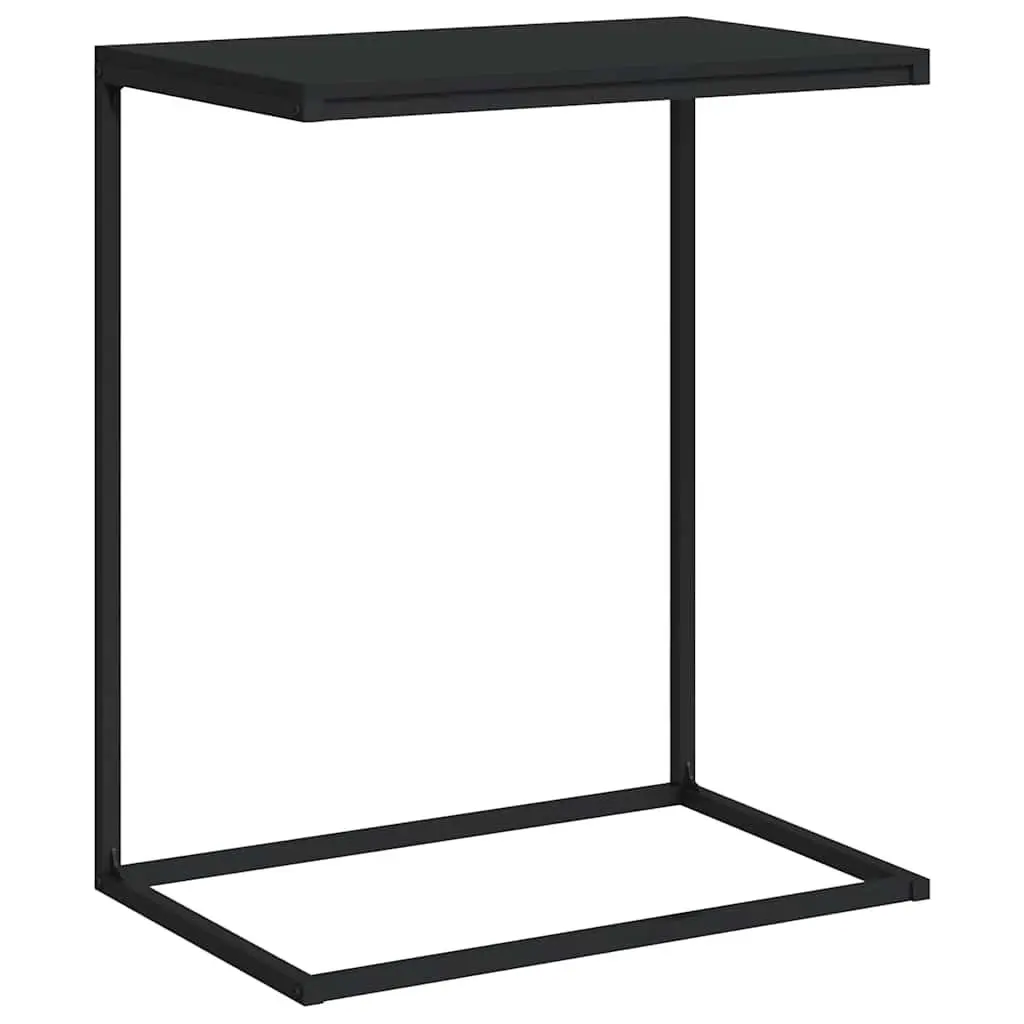 C Shaped Side Table Black Iron and Engineered Wood Living Room Accent Furniture 55W x 35D x 66H cm