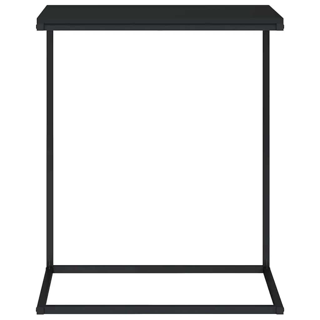 C Shaped Side Table Black Iron and Engineered Wood Living Room Accent Furniture 55W x 35D x 66H cm