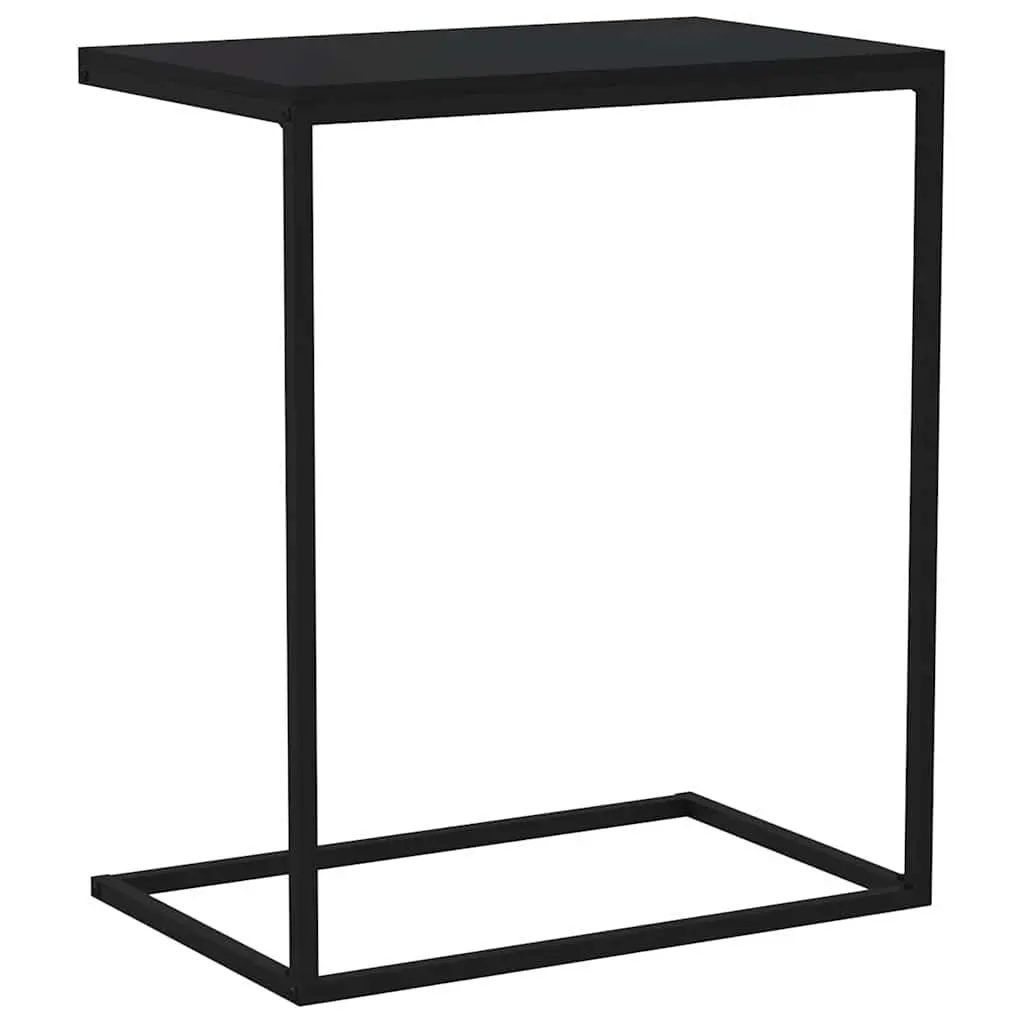 C Shaped Side Table Black Iron and Engineered Wood Living Room Accent Furniture 55W x 35D x 66H cm