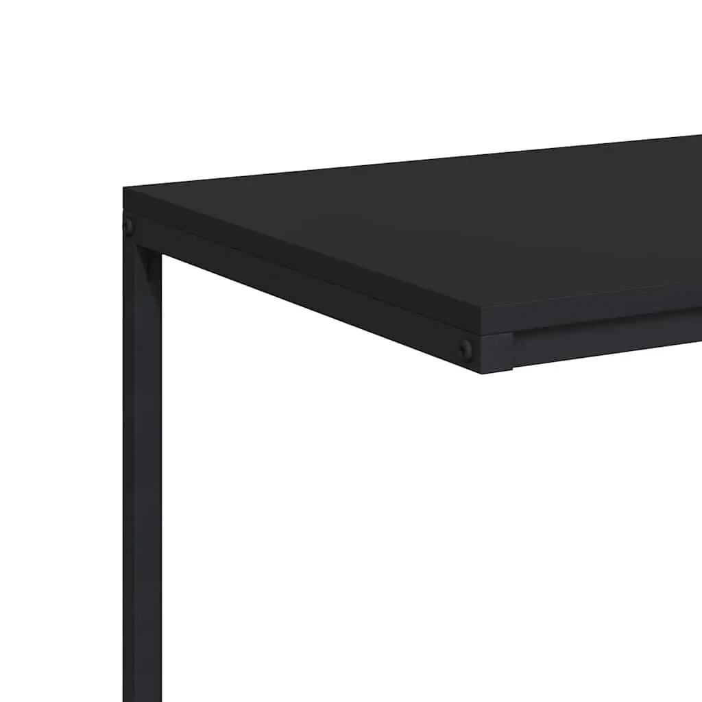 C Shaped Side Table Black Iron and Engineered Wood Living Room Accent Furniture 55W x 35D x 66H cm