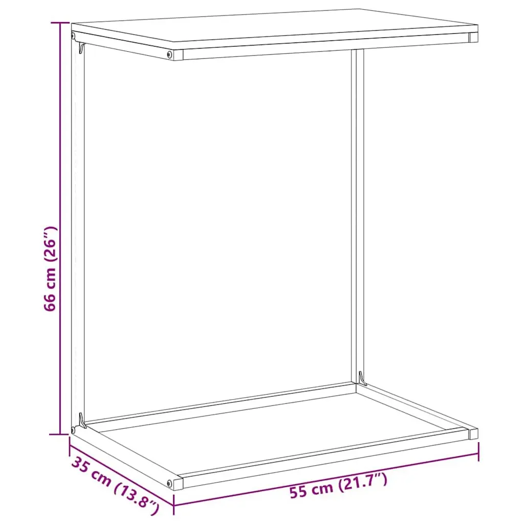 C Shaped Side Table Black Iron and Engineered Wood Living Room Accent Furniture 55W x 35D x 66H cm