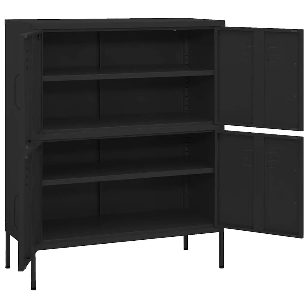 Steel Storage Cabinet Black 80cm Wide 35cm Deep 101.5cm High with Adjustable Shelves for Home Organization