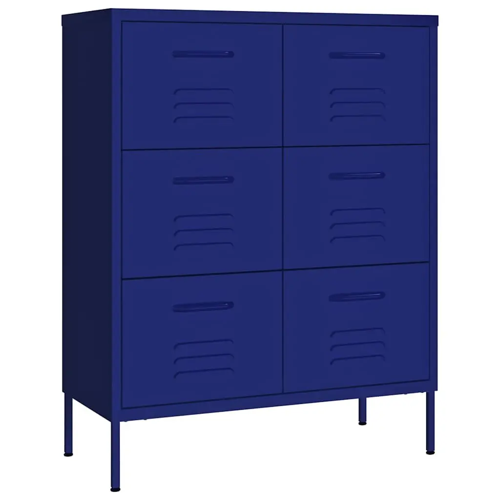 Storage Cabinet Steel 80L x 35W x 101.5H cm 6 Drawer Chest Navy Blue Organiser Bedroom Living Room Furniture