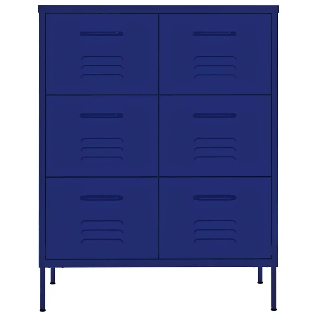 Storage Cabinet Steel 80L x 35W x 101.5H cm 6 Drawer Chest Navy Blue Organiser Bedroom Living Room Furniture