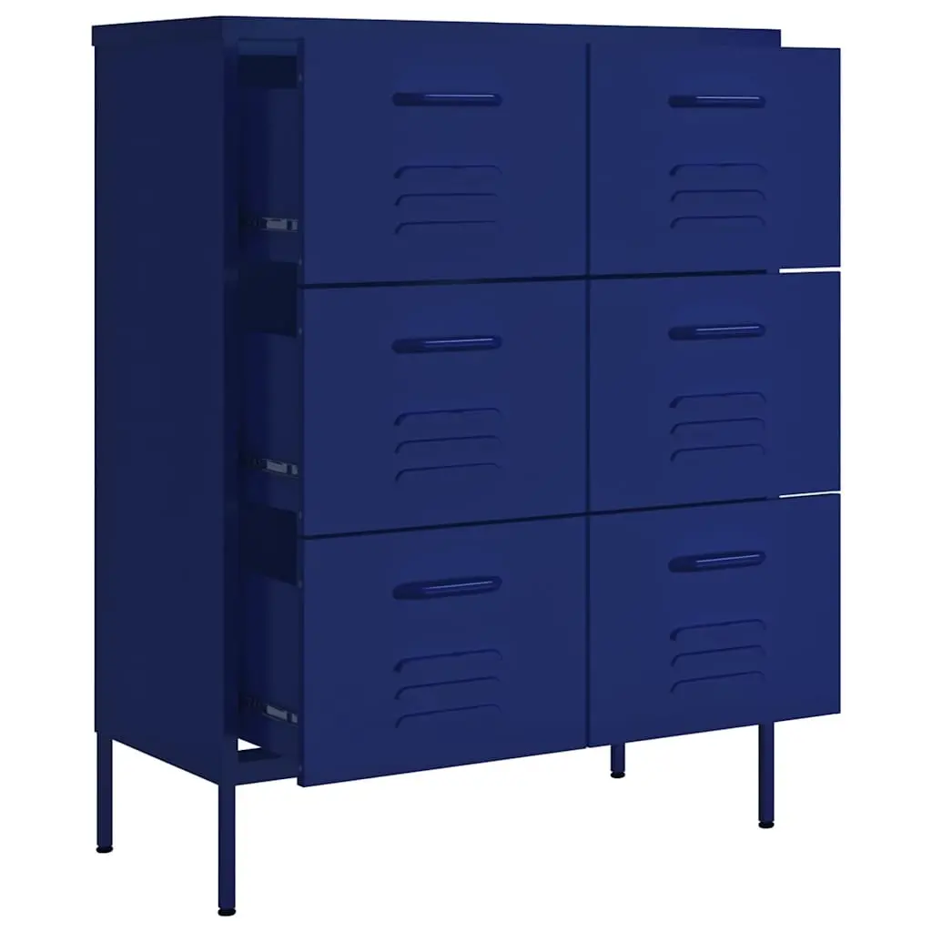 Storage Cabinet Steel 80L x 35W x 101.5H cm 6 Drawer Chest Navy Blue Organiser Bedroom Living Room Furniture