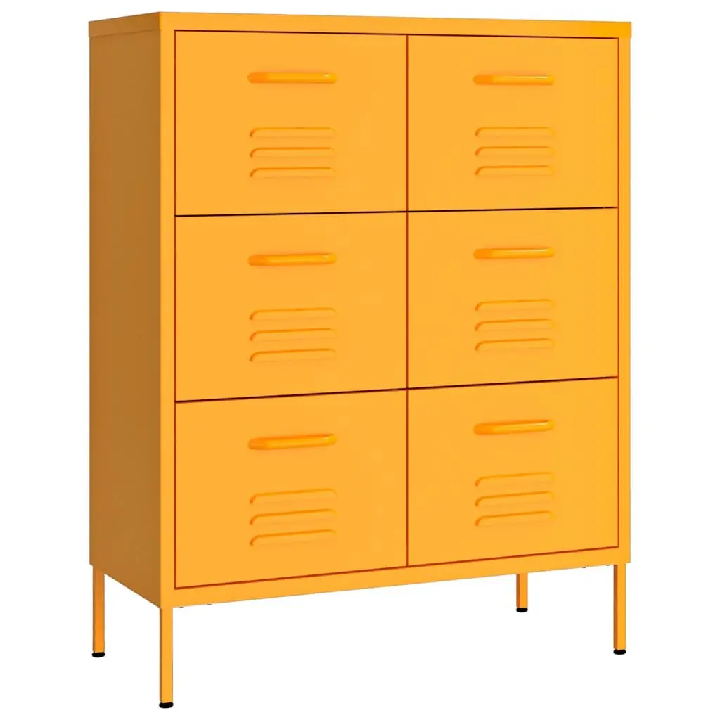 Drawer Cabinet Steel 6 Drawers Mustard Yellow Storage Chest
