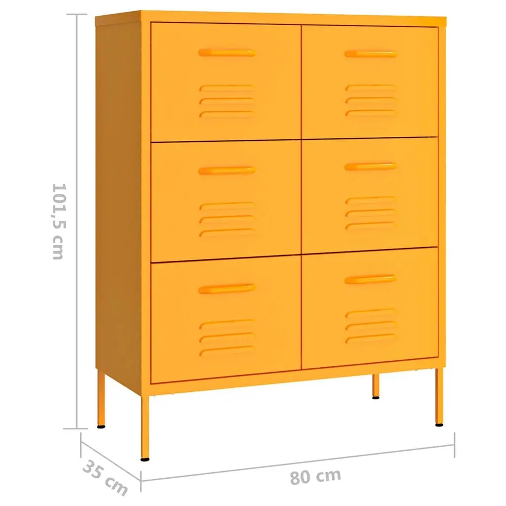 Drawer Cabinet Steel 6 Drawers Mustard Yellow Storage Chest