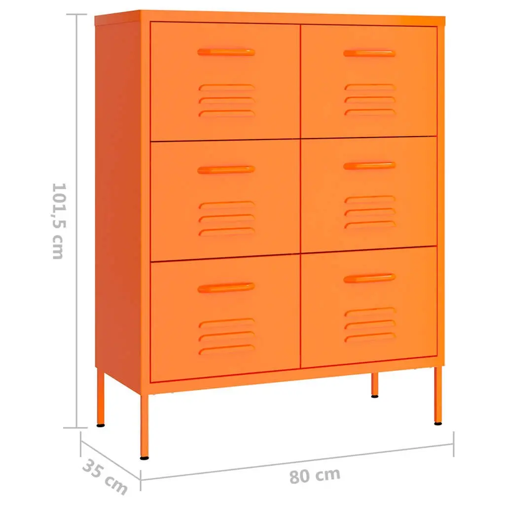 Orange Steel Storage Cabinet Unit 6 Drawer Organizer 80x35x1015cm