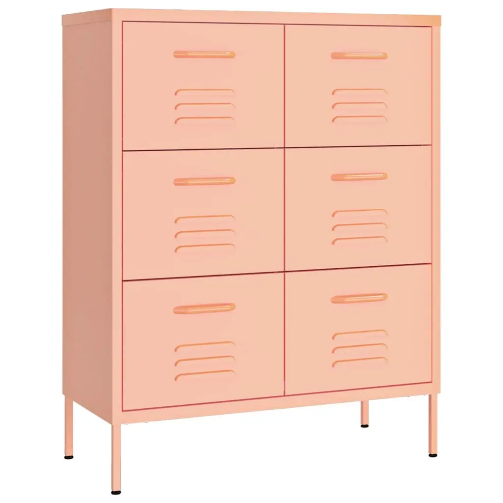 Storage Cabinet Steel 6 Drawer Pink Dresser Organizer 80W x 35D x 101.5H cm