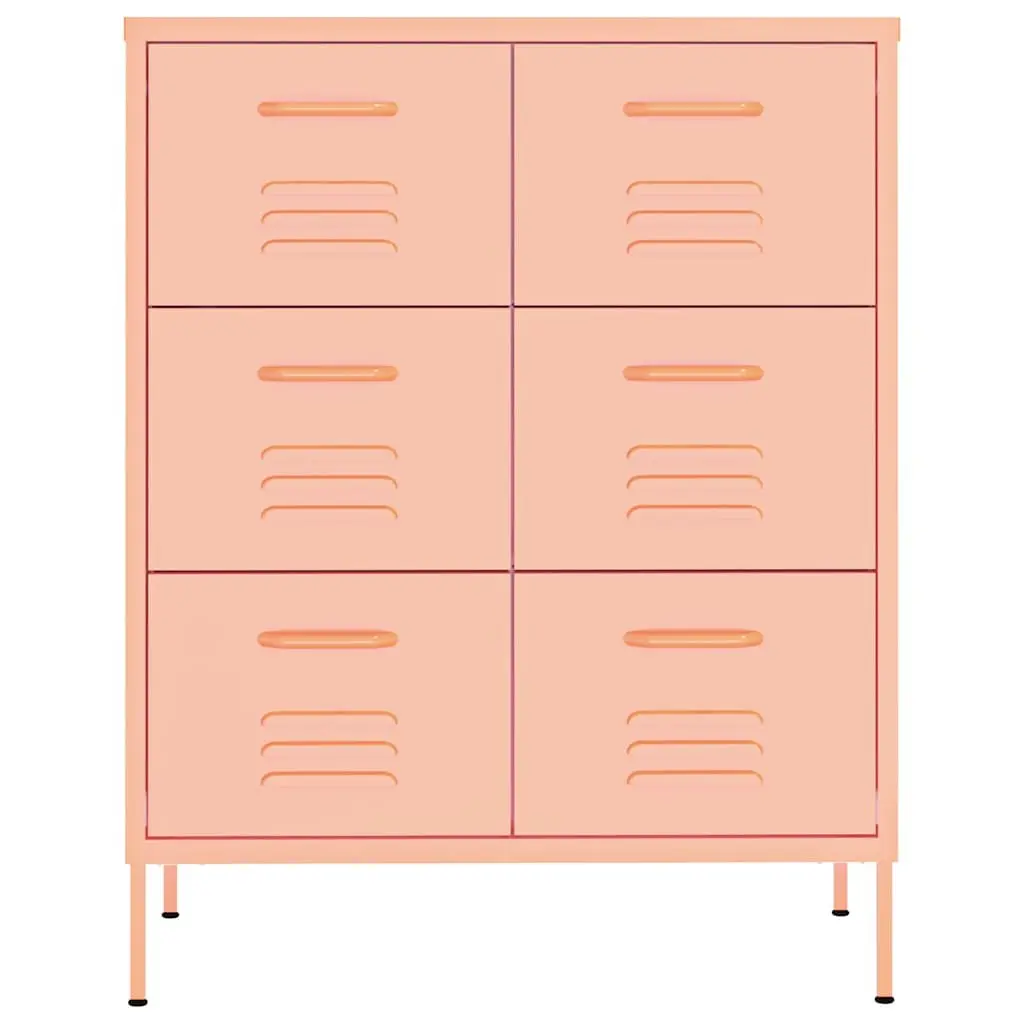 Storage Cabinet Steel 6 Drawer Pink Dresser Organizer 80W x 35D x 101.5H cm