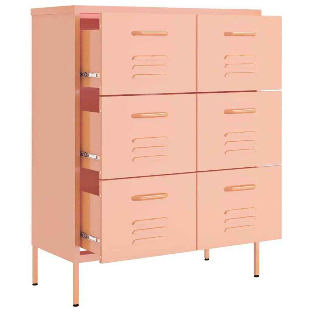 Storage Cabinet Steel 6 Drawer Pink Dresser Organizer 80W x 35D x 101.5H cm