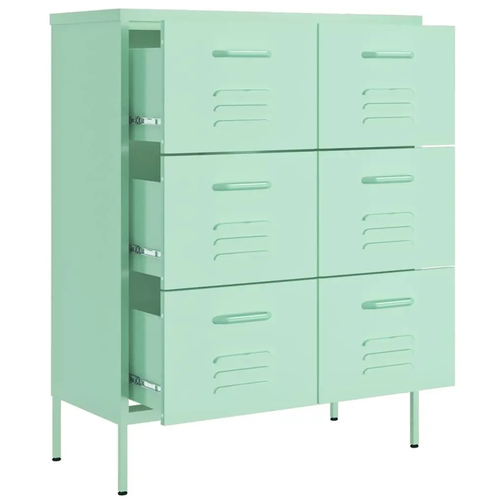 Storage Drawer Cabinet Steel 80x35x101.5cm Green 6 Drawers Organiser Unit