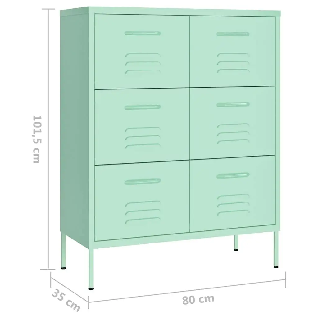 Storage Drawer Cabinet Steel 80x35x101.5cm Green 6 Drawers Organiser Unit