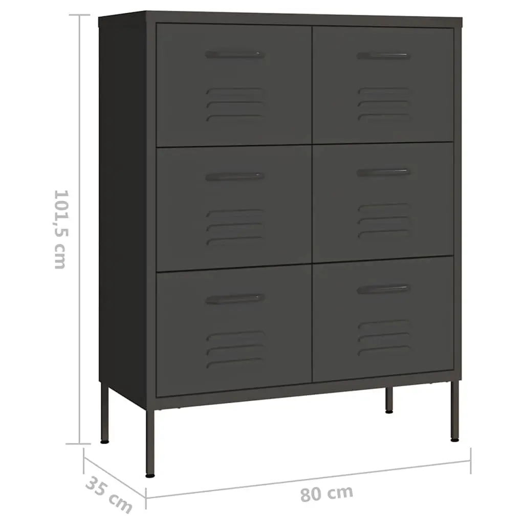 Steel Drawer Cabinet 80x35x101.5cm Anthracite Organiser with 6 Drawers for Home Storage