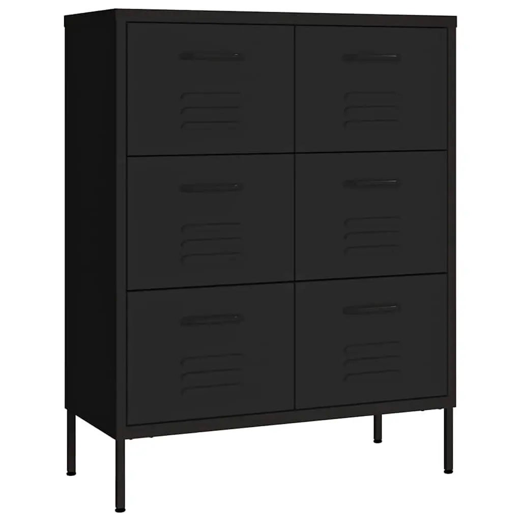 Storage Cabinet Steel 6 Drawer Black 80W x 35D x 101.5H cm