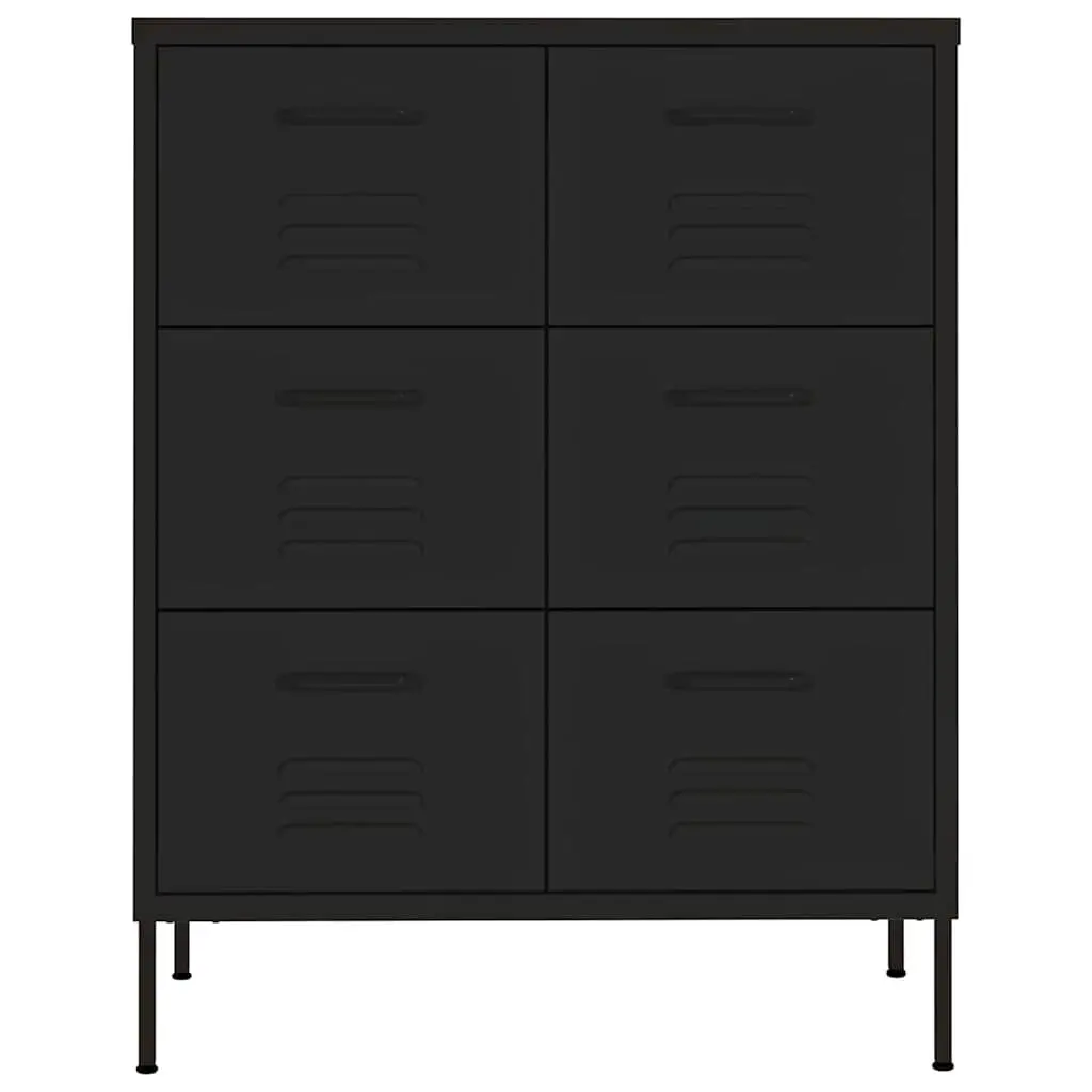 Storage Cabinet Steel 6 Drawer Black 80W x 35D x 101.5H cm