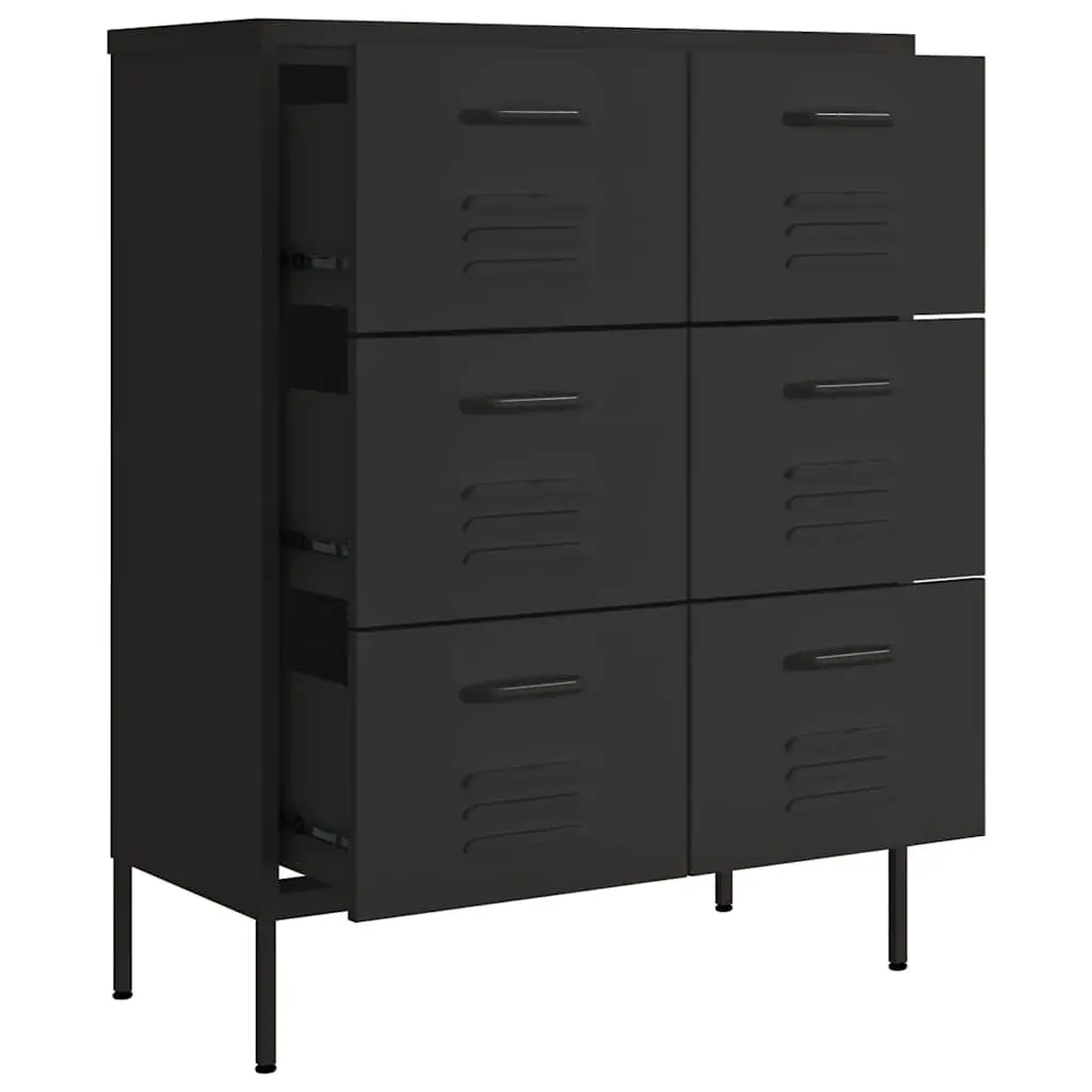 Storage Cabinet Steel 6 Drawer Black 80W x 35D x 101.5H cm