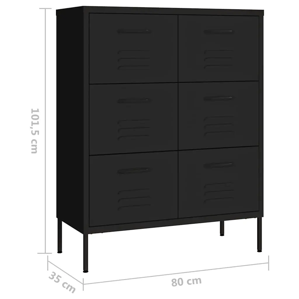 Storage Cabinet Steel 6 Drawer Black 80W x 35D x 101.5H cm