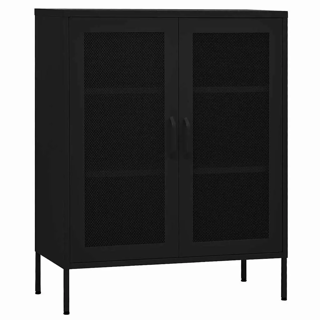 Black Storage Cabinet with Steel Construction 80x35x101.5cm Adjustable Shelves and Mesh Doors for Home Organization