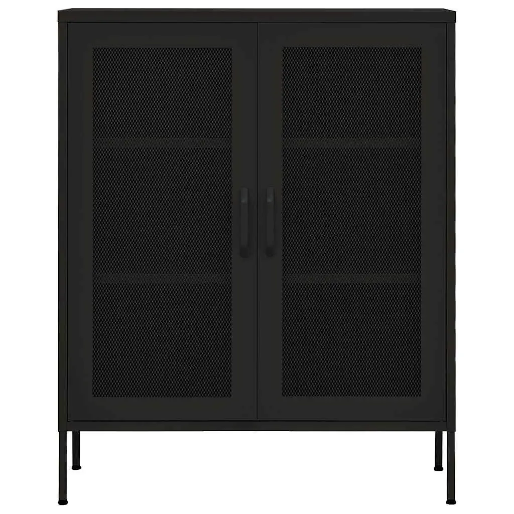 Black Storage Cabinet with Steel Construction 80x35x101.5cm Adjustable Shelves and Mesh Doors for Home Organization
