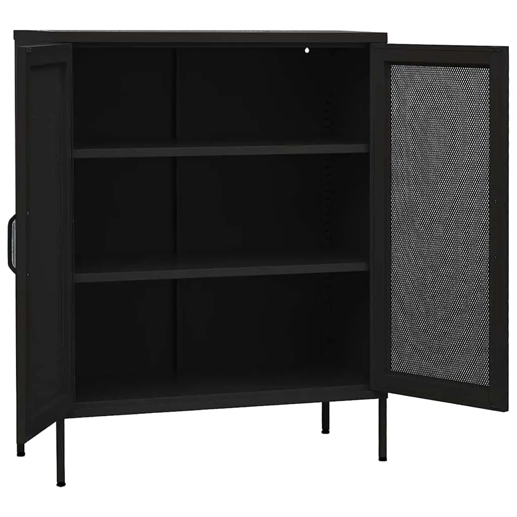 Black Storage Cabinet with Steel Construction 80x35x101.5cm Adjustable Shelves and Mesh Doors for Home Organization