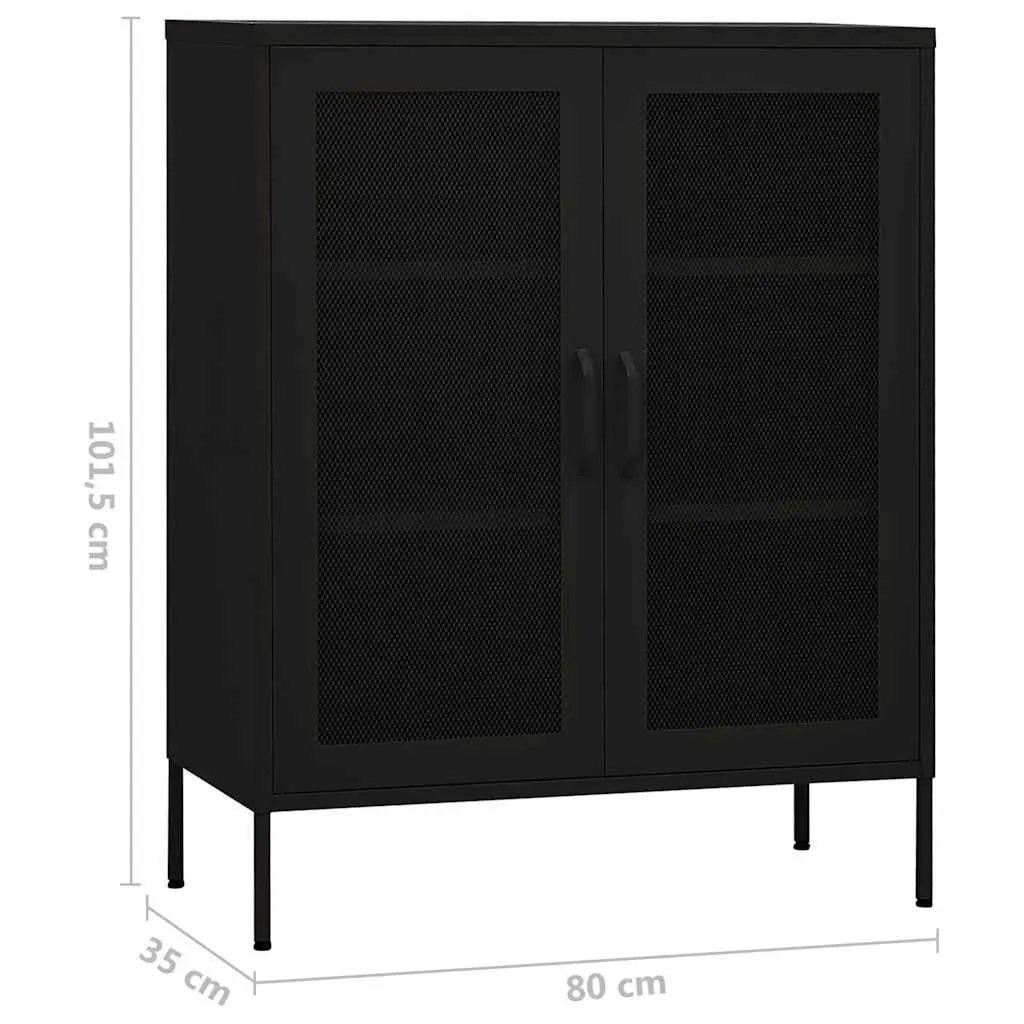 Black Storage Cabinet with Steel Construction 80x35x101.5cm Adjustable Shelves and Mesh Doors for Home Organization